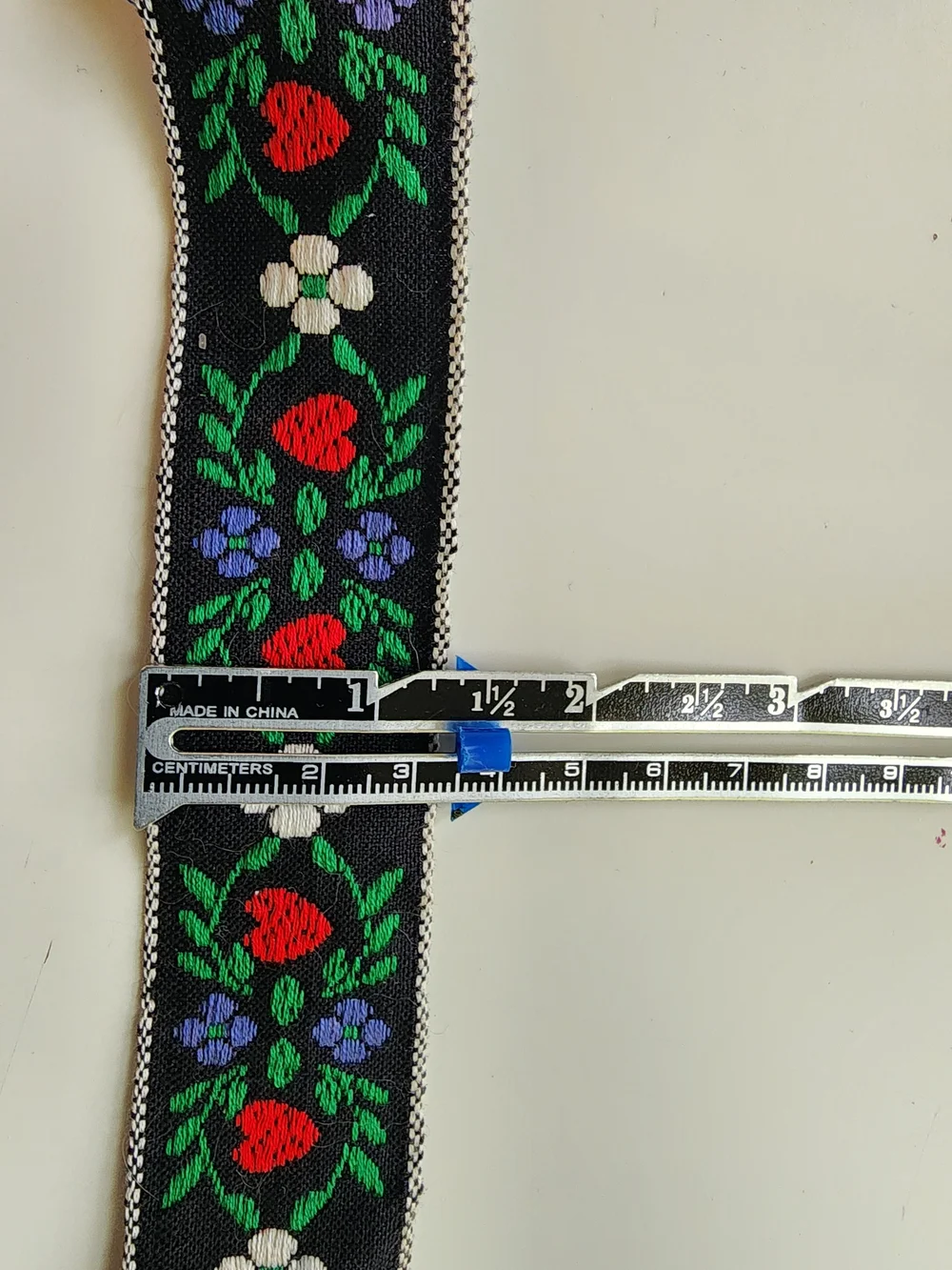 Vtg European Folk Woven Floral Trim Ribbon Black Red Heart Jacquard 1.7yd x 1.5